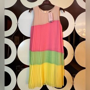 NWT💕Ted Baker Teen Girl Multicolor Pleated Tea Length Sleeveless Dress Size 13